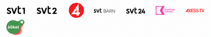 Kanaler som ingår: SVT1, SVT2, TV4, SVT BARN, SVT24, Kunskapskanalen, AXESS TV, Köket