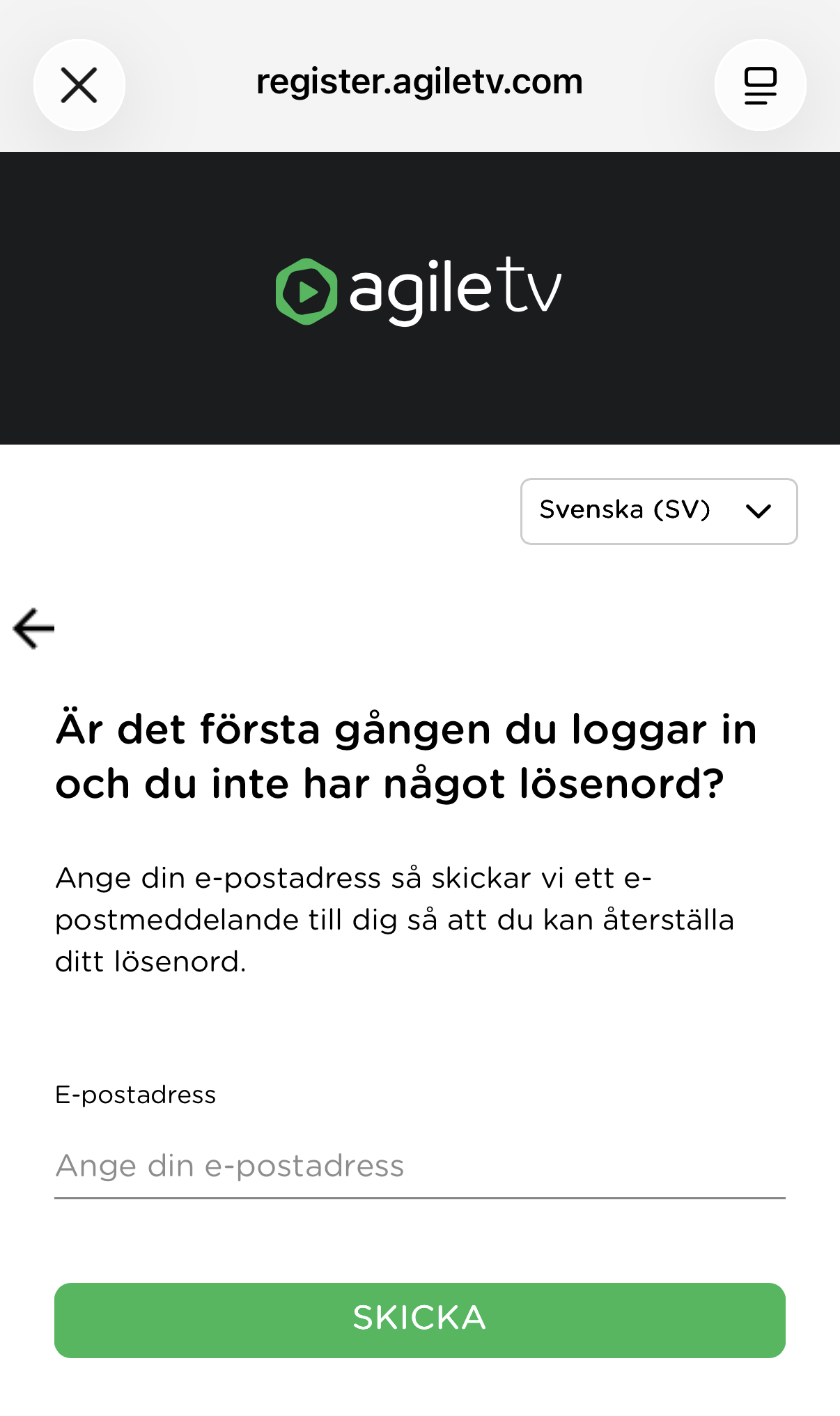 Ange din e-postadress för att återställa lösenord