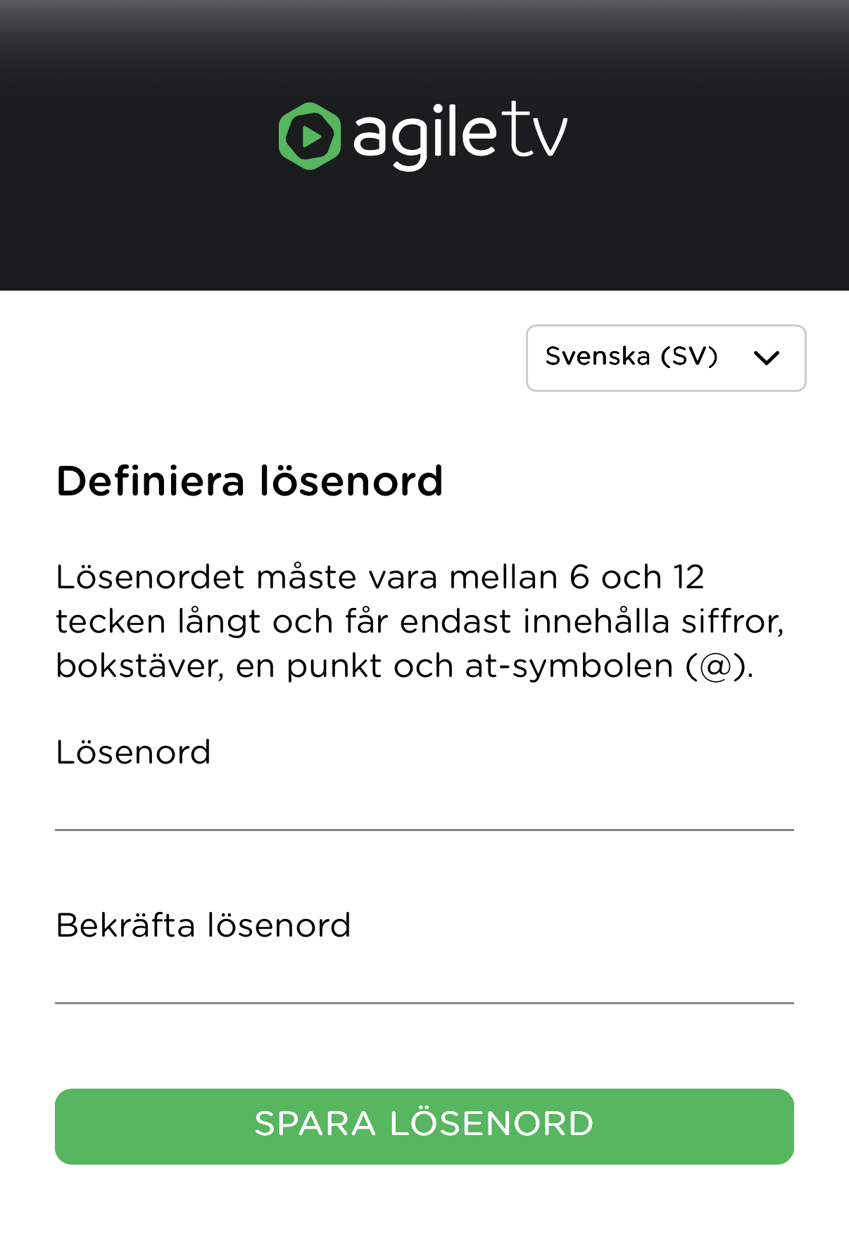 Definiera lösenord