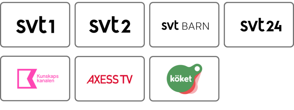 Kalejdo TV Light – kanalplatta med exempel på kanalerna